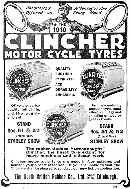 North British Rubber Clincher Motor Cycle Tyres 1909 Advert      