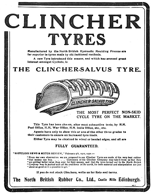 North British Rubber Clincher Salvus Motor Cycle Tyres           