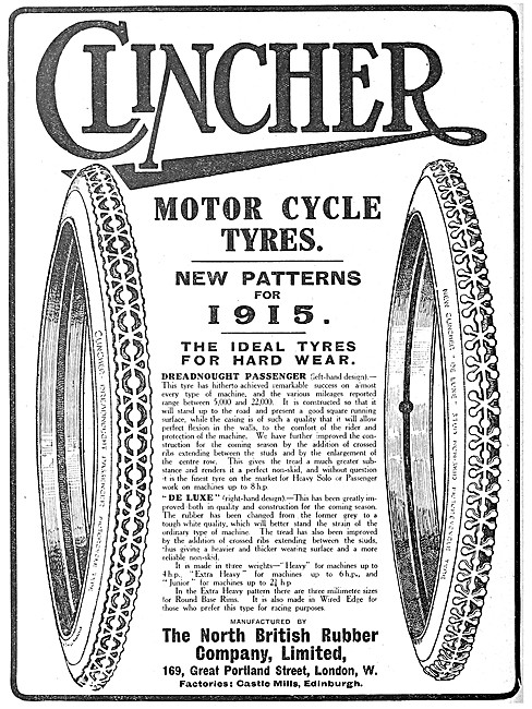 North British Rubber Clincher  Motorcycle Tyres 1915 Patterns    