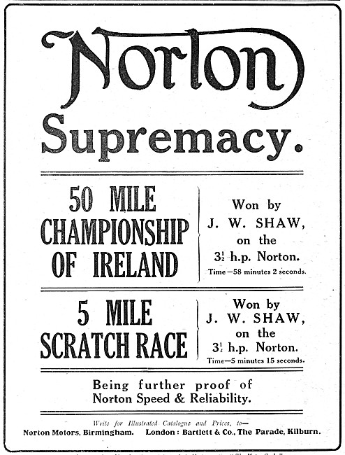 Norton  Motor Cycles 1915 Advert                                 