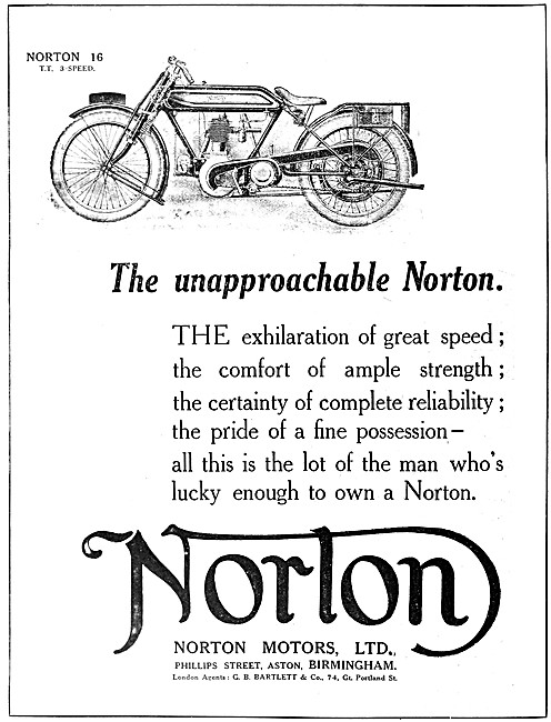 1919 Norton 16 T.T. 3 Speed Motor Cycle                          