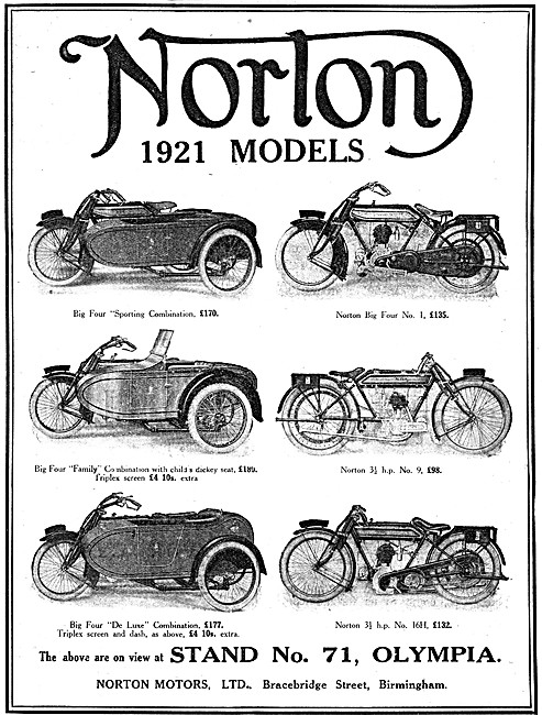 The Range Of Norton Motor Cycles & Combination For 1920          
