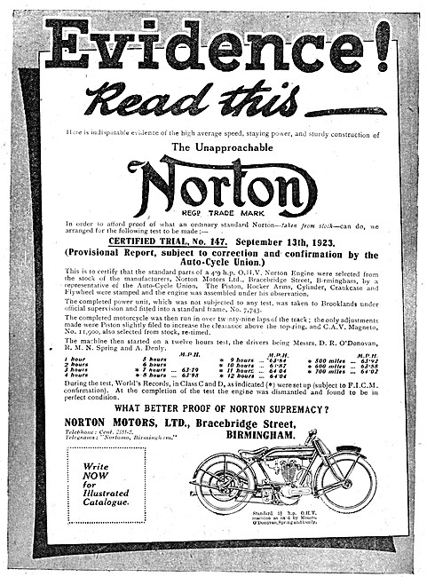 Norton Motor Cycles 1923                                         
