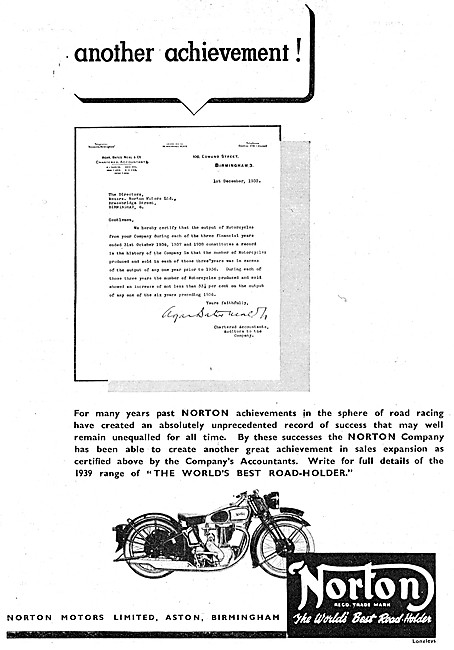 1938 Norton Motor Cycles Advert                                  