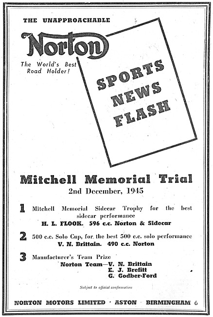 Norton Motor Cycles Win 1945 Mitchell Memorial Trial             