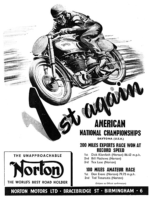 Norton Motor Cycle Racing Success In Daytona 1949                