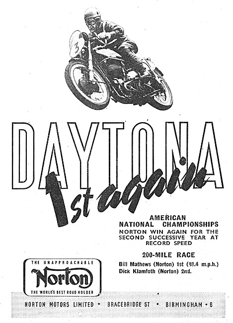 Norton Motor Cycle Successes At 1950 Daytona 200 Mile Race       