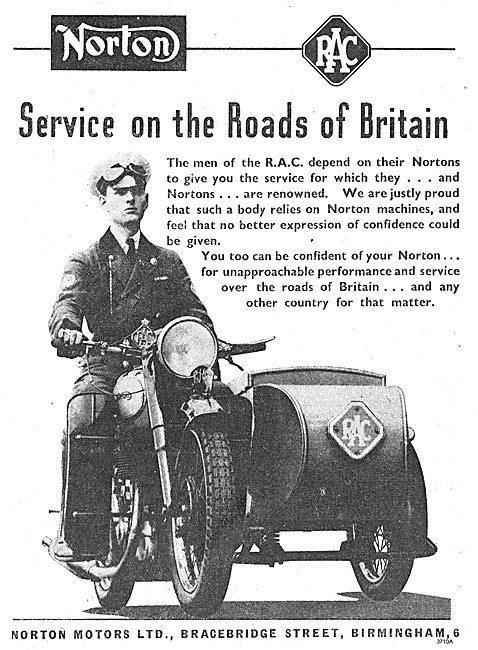 The RAC Road Patrols Use Norton Motor Cycle Combinations         
