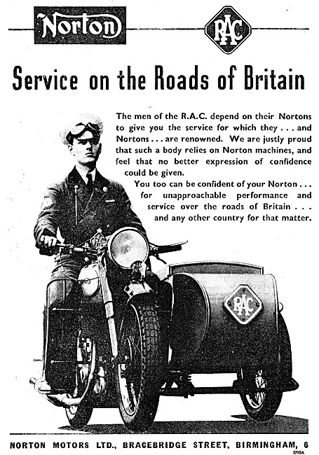 1951 Norton R.A.C. Patrol Motor Cycle Combination Advert         