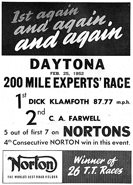 Norton 200 Mile Experts Race Winners 1952                        