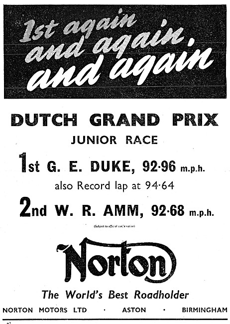 Norton Grand Prix Motor Cycle Race Successes                     