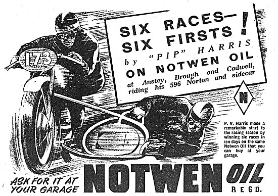 Notwen Motor Cycle Oil 1950 Advert                               