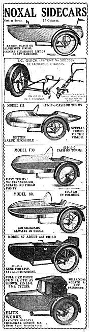 The Full 1929 Range Of Noxal Sidecars                            