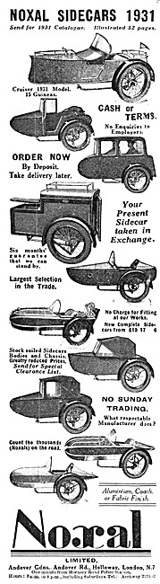 Noxal Sidecars Illustrated Range 1931                            