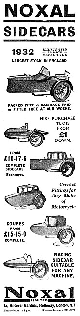 Noxal Sidecar Model Range For 1932                               
