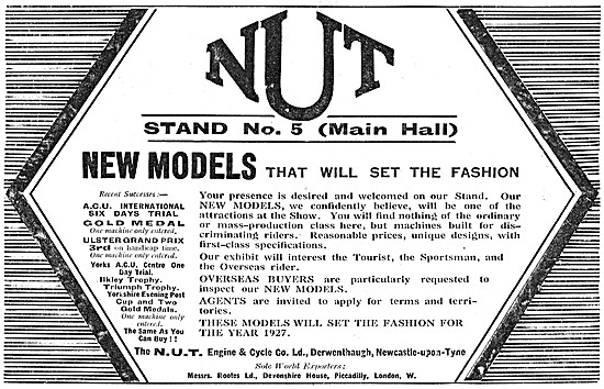 1926 N.U.T.Motor Cycles - NUT Motor Cycle Advert                 
