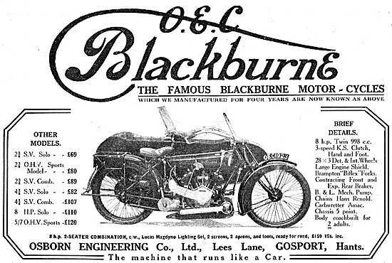 1923 OEC-Blackburne 8hp V Twin Motor Cycle                       