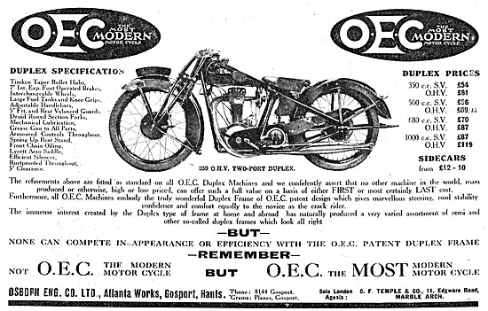 1926 OEC 350cc Twin Port Deluxe Motorcycle                       