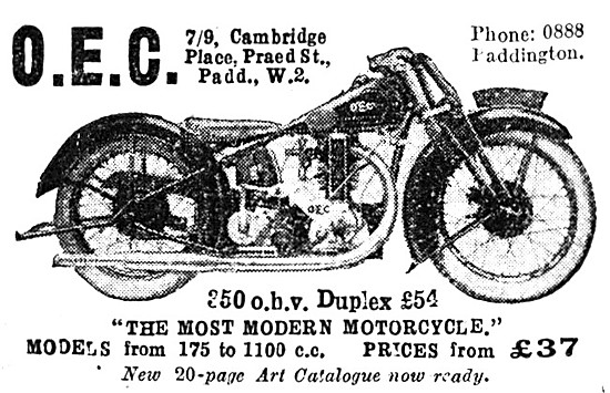 1928 OEC 350 cc OHV Motor Cycle                                  