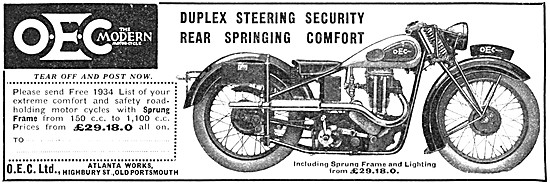 OEC Duplex Steering Rear Springing Motor Cycles 1934             