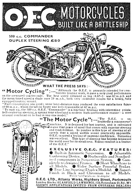 1938 OEC 500 cc Commander                                        