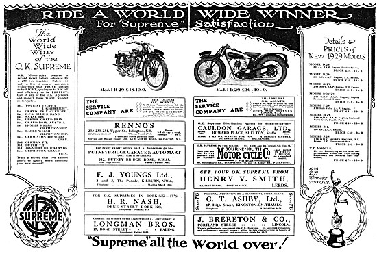 O.K.Supreme Model H 29 Motor Cycle - OK Supreme Model D 29       