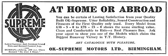 O.K.-Supreme Motor Cycles 1928 Advert                            