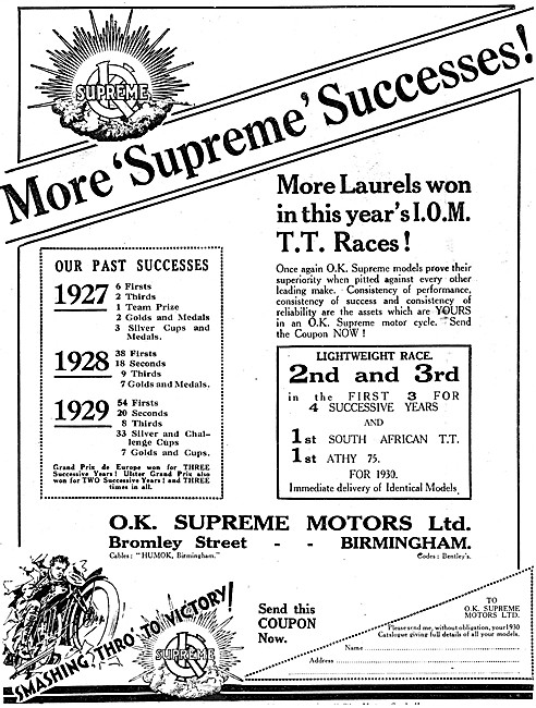 O.K.Supreme TT Successes 1930                                    