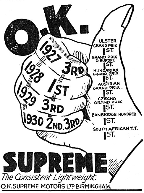 O.K.Supreme Sporting Motor Cycles 1931                           