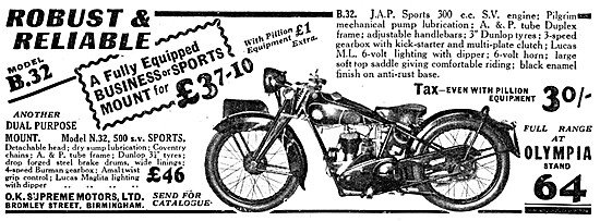 1931 O.K.Supreme N.32 500 cc S.V. Motor Cycle                    