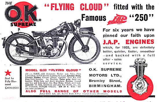 1932 O.K.Supreme Model G/33 Flying Cloud  Motor Cycle            