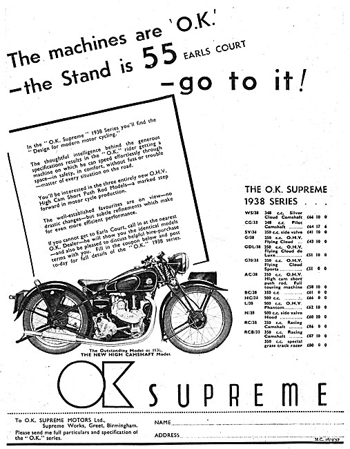1937 O.K.Supreme RCB/38 Motor Cycles                             