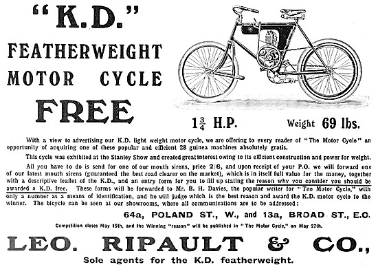 1908 K.D.Motor Cycle - K.D. 1.75 hp Motor Cycle - KD             