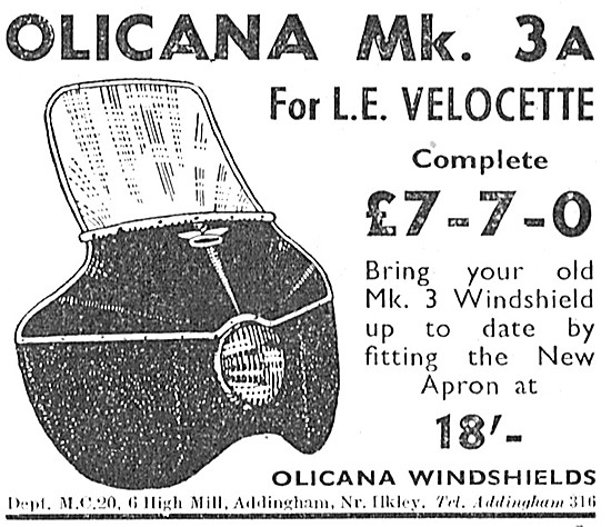 Olicana Mk 3 A  L.E.Velocette Windshield                         