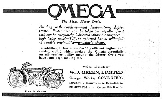 1921 Omega 3hp Single Cylinder Motor Cycle                       