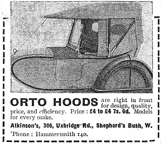 1921 Orto Sidecar Windscreens - Orto Sidecar Hoods               