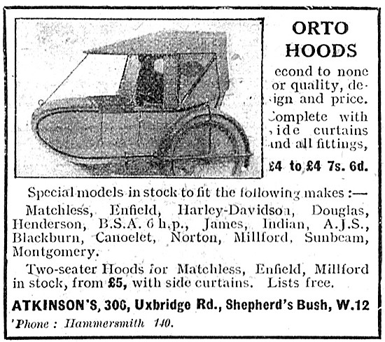 Orto Sidecar Windscreens - 1921 Orto Sidecar Hoods               