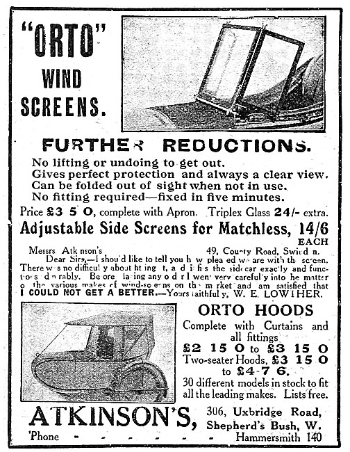 Orto Sidecar Wind Screens - Orto Sidecar Hoods                   