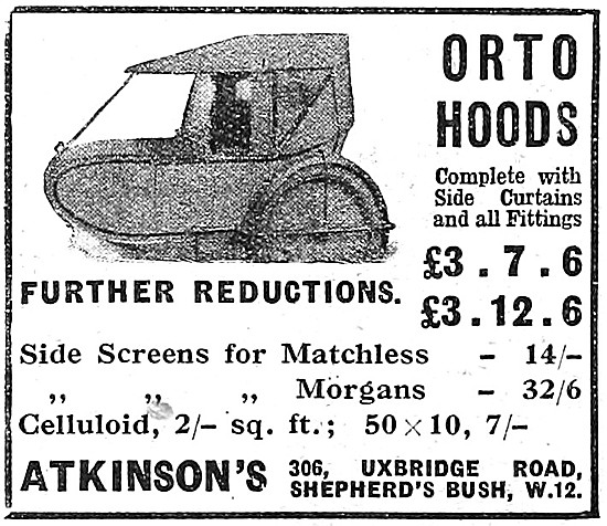 Orto Sidecar Windscreens - Orto Sidecar Hoods 1922               