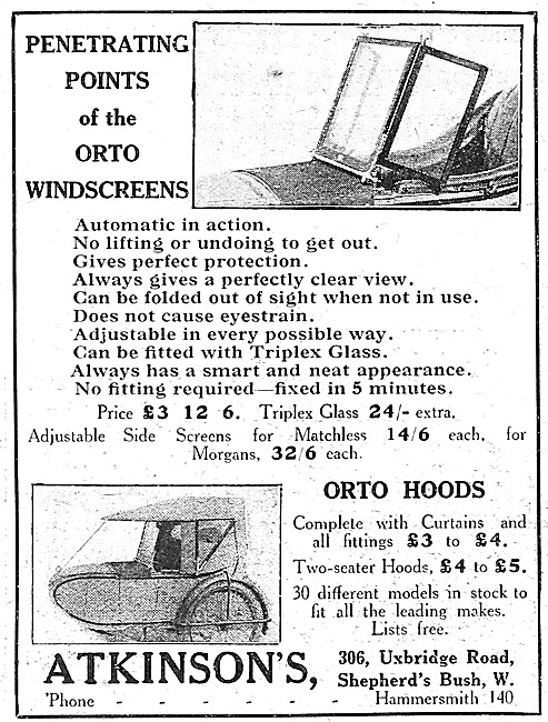 Atkinsons Orto Sidecar Windscreens - Orto Sidecar Hoods          