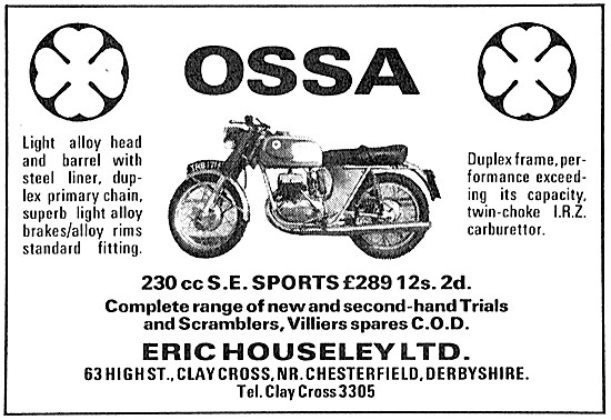 Ossa 230cc SE Sports Motor Cycle - Eric Housely                  
