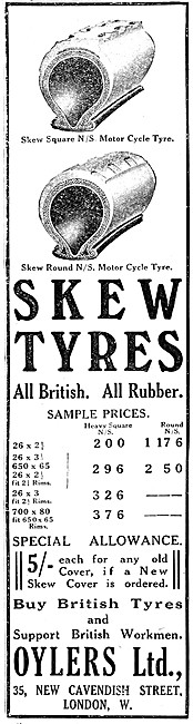 Oylers Skew Motor Cycle Tyres 1914                               
