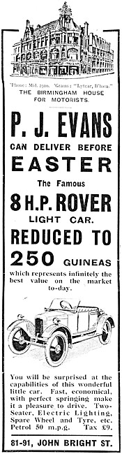 P.J.Evans. 81-91 Bright St,  Birmingham. Motor Cycle Sales 1921  