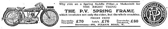 P.V. Spring Frame Motor Cycle Range For 1921                     
