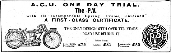 P.V. Two-Stroke Motorcycles 1921 Advert                          