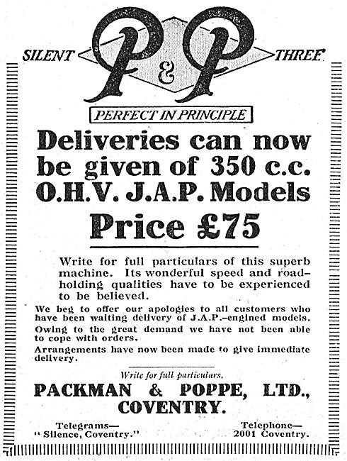 1923 Packman & Poppe JAP 350cc Motor Cycle                       