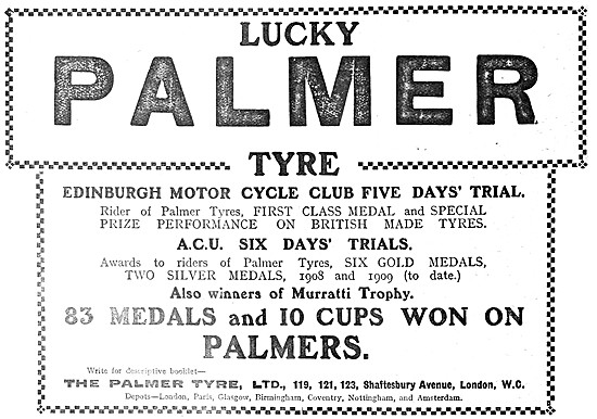 Palmer Motor Cycle Tyres 1909 Advert - Palmer Cord Tyres         