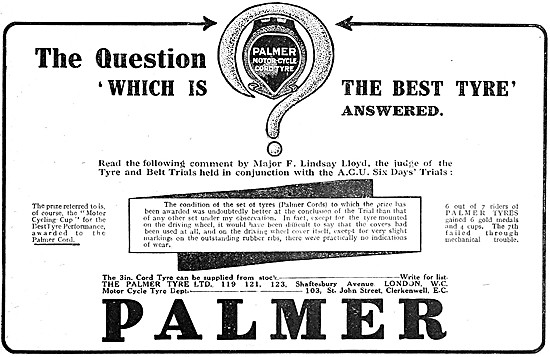 Palmer Tyres - Palmer Cord Tyres - Palmer Motor Cycle Tyres 1912 