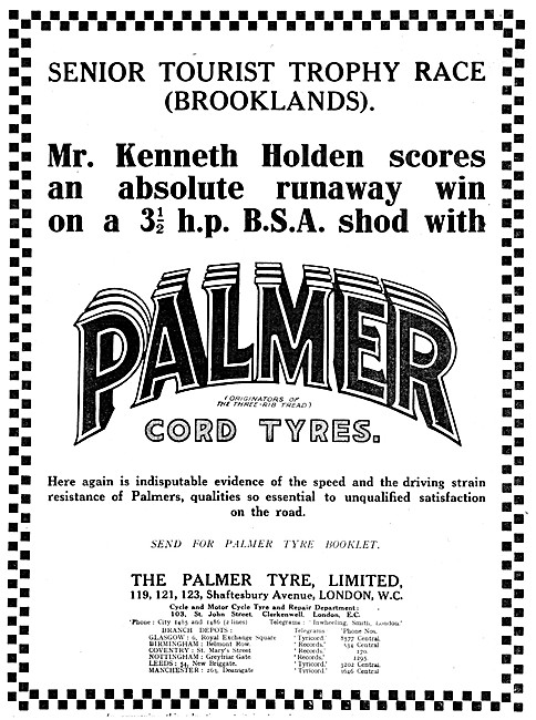 Palmer Tyres - Palmer Cord Tyres 1914 Advert                     