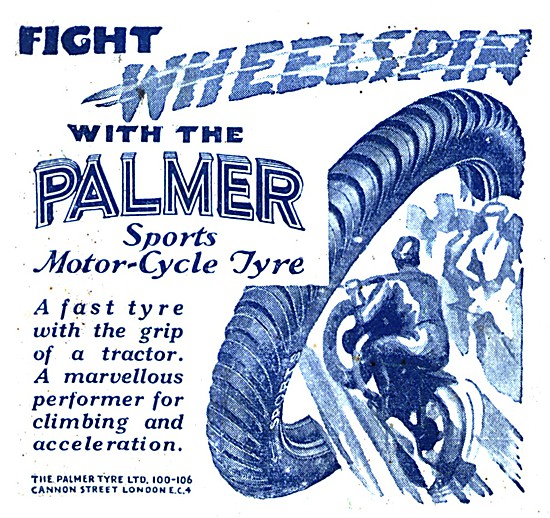 Palmer Sports Tyres - Palmer Motor Cycle Racing Tyres  1929 Adver